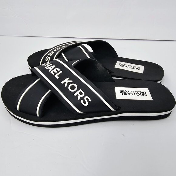 Michael Kors Women's Sparrow Black & White Criss Cross Slide Sandals Size 8M - Picture 2 of 9